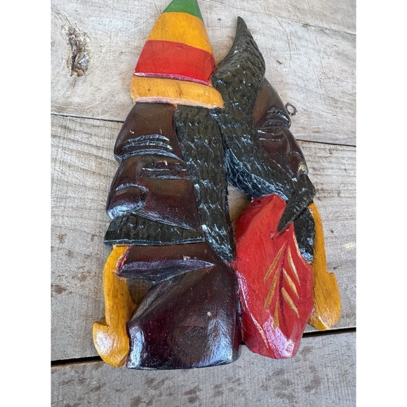 Hand Carved Wooden Folk Art Side Profile Men Wall‎ Art Rastafarian Jamaican - Picture 4 of 12